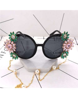 Shining Rhinestone Flowers Embellished Summer Fashion Women Costume Sunglasses