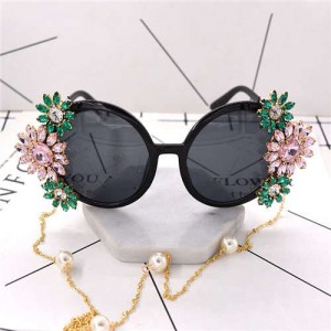 Shining Rhinestone Flowers Embellished Summer Fashion Women Costume Sunglasses