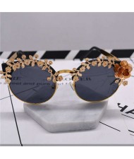 Golden Flowers Decorated Cat Eye Design Women Costume Sunglasses
