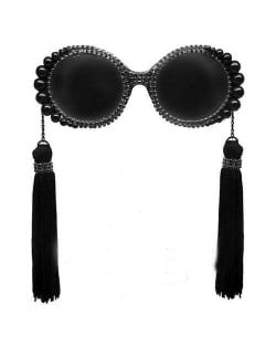 Cotton Threads Tassel U.S. High Fashion Women Costume Sunglasses - Black