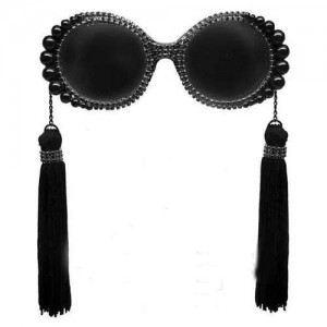 Cotton Threads Tassel U.S. High Fashion Women Costume Sunglasses - Black