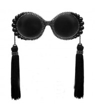 Cotton Threads Tassel U.S. High Fashion Women Costume Sunglasses - Black