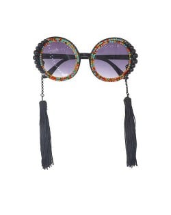 Cotton Threads Tassel U.S. High Fashion Women Costume Sunglasses - Multicolor