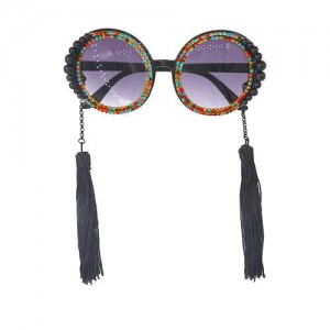 Cotton Threads Tassel U.S. High Fashion Women Costume Sunglasses - Multicolor