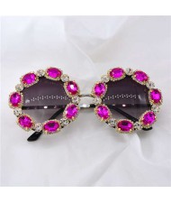 Shining Rhinestone Embellished Round Fashion Women Costume Sunglasses - Rose