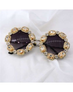 Shining Rhinestone Embellished Round Fashion Women Costume Sunglasses - Champagne