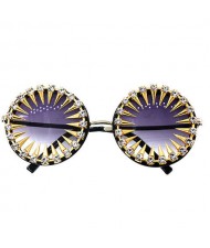 Golden Rivets Decorated Shining Rhinestone Party Fashion Women Costume Sunglasses