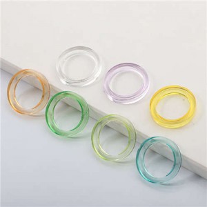 (7 pcs) Korean Style Plain Resin High Fashion Rings Set
