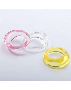 (3 pcs) U.S. High Fashion Index Finger Resin Rings Set - Pink White and Yellow