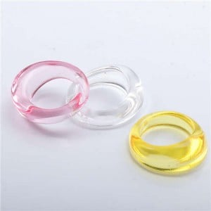 (3 pcs) U.S. High Fashion Index Finger Resin Rings Set - Pink White and Yellow