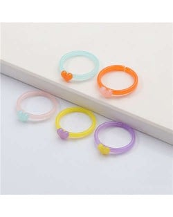 (5 pcs) High Fashion Heart Decorated Resin Rings Set