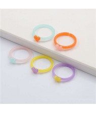 (5 pcs) High Fashion Heart Decorated Resin Rings Set