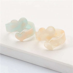 (2 pcs) Dual Hearts Korean Fashion Resin Rings Set