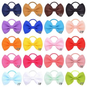 (20 pcs) Solid Color Rubber Band Bow Baby/ Toddler Hair Band Set