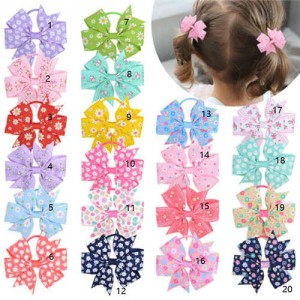 (20 pcs) Tiny Flowers Prints Bowknot Cute Kids/ Baby Girl Hair Band Set
