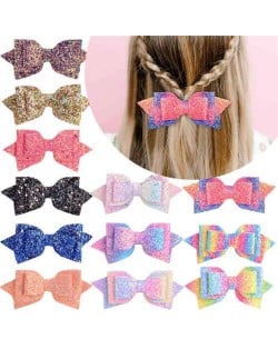 (12 pcs) Gradient Color Sequins Adorable Bowknot Baby Girl/ Kids Hair Clip Set/ Hair Accessories