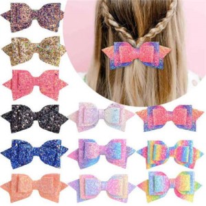 (12 pcs) Gradient Color Sequins Adorable Bowknot Baby Girl/ Kids Hair Clip Set/ Hair Accessories