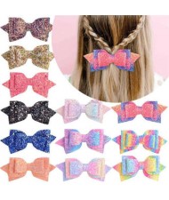 (12 pcs) Gradient Color Sequins Adorable Bowknot Baby Girl/ Kids Hair Clip Set/ Hair Accessories