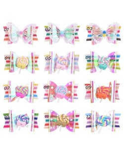 (12 pcs) Lollipop Bowknot and Butterfly Design Baby Girl Fashion Hair Clip Set