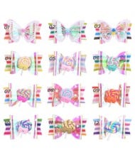 (12 pcs) Lollipop Bowknot and Butterfly Design Baby Girl Fashion Hair Clip Set