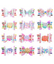 (12 pcs) Lollipop Bowknot and Butterfly Design Baby Girl Fashion Hair Clip Set