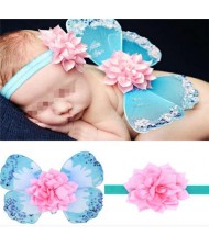 Flower Decorated Angel Wings Design Blue Baby Hair Band Set