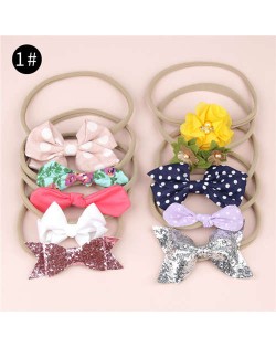 (10pcs) U.S. High Fashion Flowers and Bowknots Combo Hair Rubber Band Set - NO.1