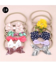 (10pcs) U.S. High Fashion Flowers and Bowknots Combo Hair Rubber Band Set - NO.1