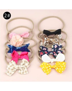 (10pcs) U.S. High Fashion Flowers and Bowknots Combo Hair Rubber Band Set - NO.2