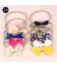 (10pcs) U.S. High Fashion Flowers and Bowknots Combo Hair Rubber Band Set - NO.2