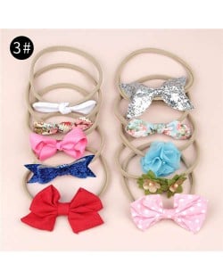 (10pcs) U.S. High Fashion Flowers and Bowknots Combo Hair Rubber Band Set - NO.3