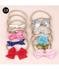 (10pcs) U.S. High Fashion Flowers and Bowknots Combo Hair Rubber Band Set - NO.3