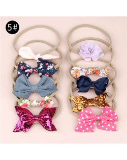 (10pcs) U.S. High Fashion Flowers and Bowknots Combo Hair Rubber Band Set - NO.5