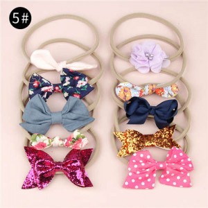 (10pcs) U.S. High Fashion Flowers and Bowknots Combo Hair Rubber Band Set - NO.5