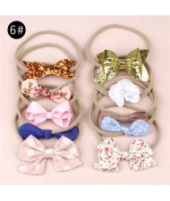 (10pcs) U.S. High Fashion Flowers and Bowknots Combo Hair Rubber Band Set - NO.6