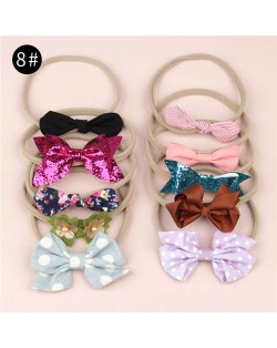 (10pcs) U.S. High Fashion Flowers and Bowknots Combo Hair Rubber Band Set - NO.8