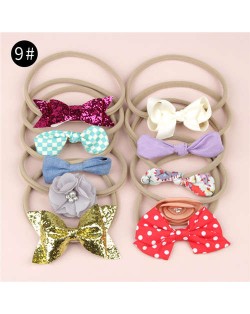 (10pcs) U.S. High Fashion Flowers and Bowknots Combo Hair Rubber Band Set - NO.9