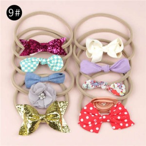 (10pcs) U.S. High Fashion Flowers and Bowknots Combo Hair Rubber Band Set - NO.9