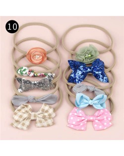 (10pcs) U.S. High Fashion Flowers and Bowknots Combo Hair Rubber Band Set - NO.10