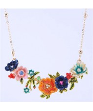 Oil-spot Glazed Flowers Cluster Design Romantic Fashion Women Costume Necklace - Yellow