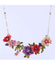 Oil-spot Glazed Flowers Cluster Design Romantic Fashion Women Costume Necklace - Purple
