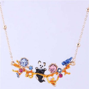 Bear and Bird Shining Garden Design Pendant Enamel Women Fashion Bib Necklace - Blue