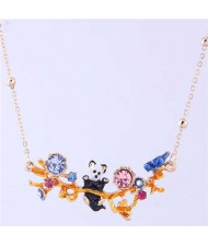 Bear and Bird Shining Garden Design Pendant Enamel Women Fashion Bib Necklace - Blue