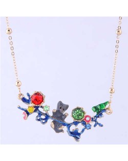 Bear and Bird Shining Garden Design Pendant Enamel Women Fashion Bib Necklace - Green