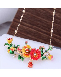 Oil-spot Glazed Prosperous Flowers Western Fashion Women Bib Necklace - Yellow