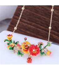 Oil-spot Glazed Prosperous Flowers Western Fashion Women Bib Necklace - Yellow