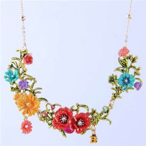 Ladybug and Flowers Vintage Fashion Western Fashion Women Statement Necklace - Yellow