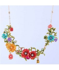 Ladybug and Flowers Vintage Fashion Western Fashion Women Statement Necklace - Yellow