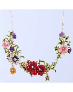 Ladybug and Flowers Vintage Fashion Western Fashion Women Statement Necklace - White