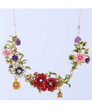 Ladybug and Flowers Vintage Fashion Western Fashion Women Statement Necklace - White